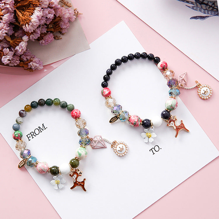 Fawn Pearl Crown Creative Beaded Bracelet