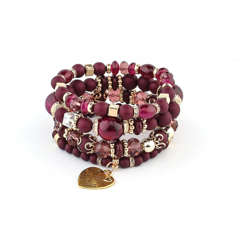 Bracelet Crystal Peach Heart Beaded Ladies Hand Jewelry