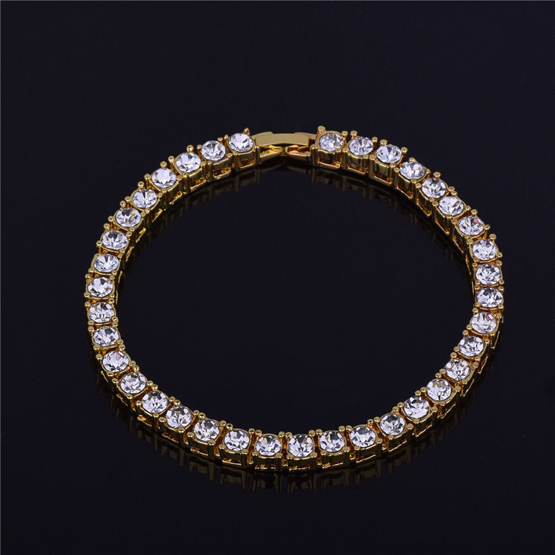 Men's hip hop 1 row alloy bracelet full rhinestone single row bracelet European and American fashion jewelry