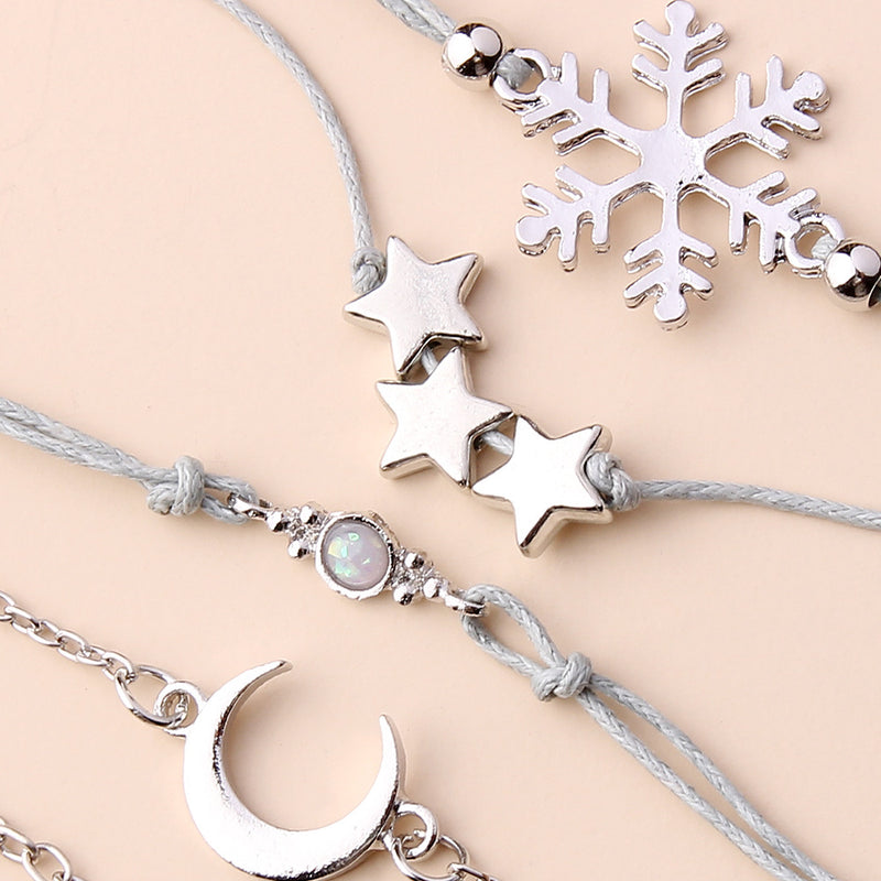 Fashion Snowflake Personality Metal Star Moon Bracelet Set