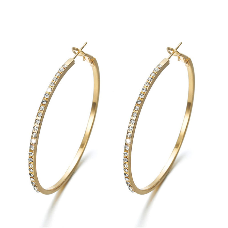 Fashion Hoop Earrings With Rhinestone Big Circle Earrings Simple Earrings Big Circle Gold Color Loop Earrings For Women