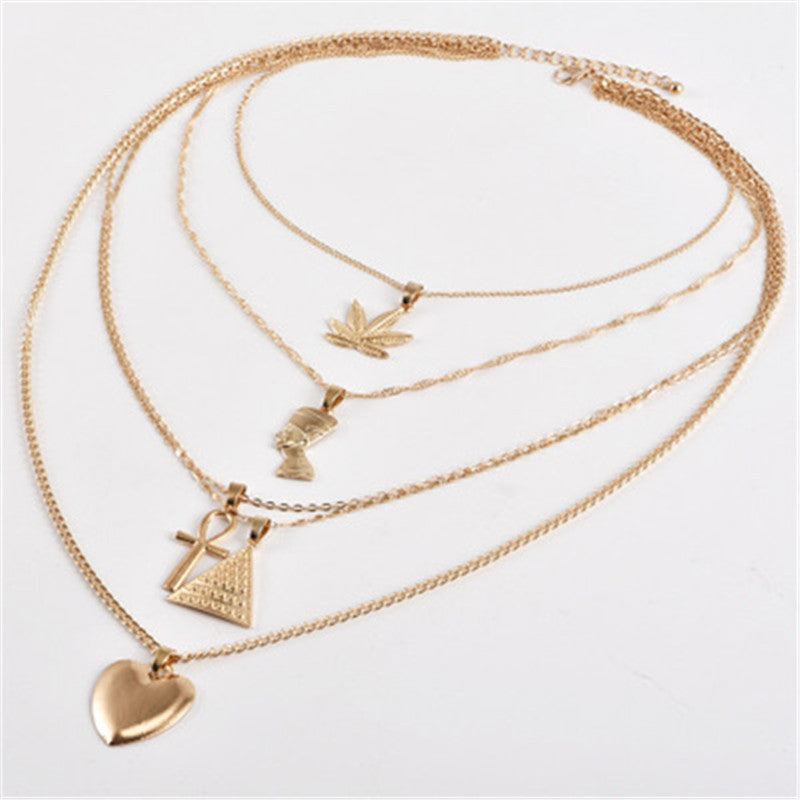 Cross Flower Multilayer Necklace Love Geometric Triangle