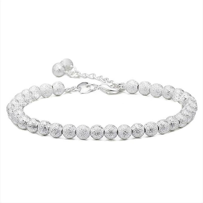 Women's Round Frosted Silver Beads Bracelet