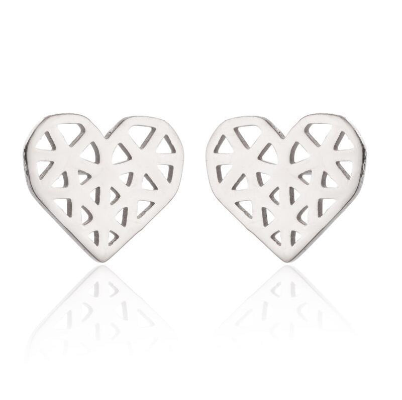 Stainless Steel Hollow Love Stud Earrings