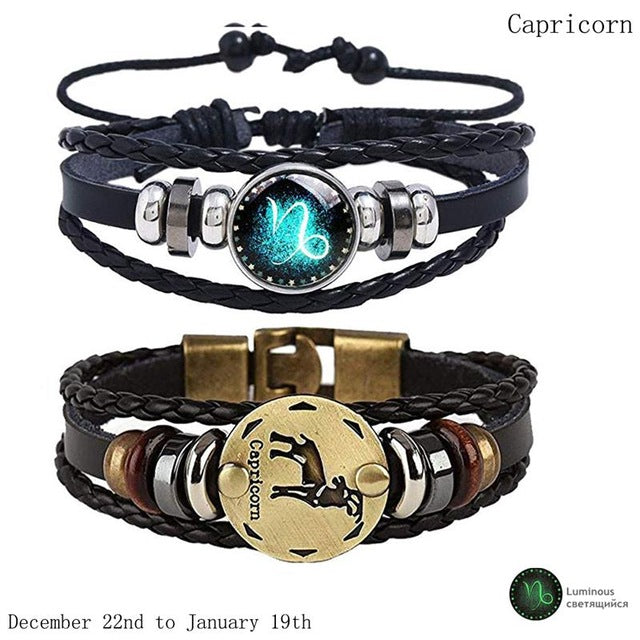 Men's Leather Personality Vintage Zodiac Bracelet