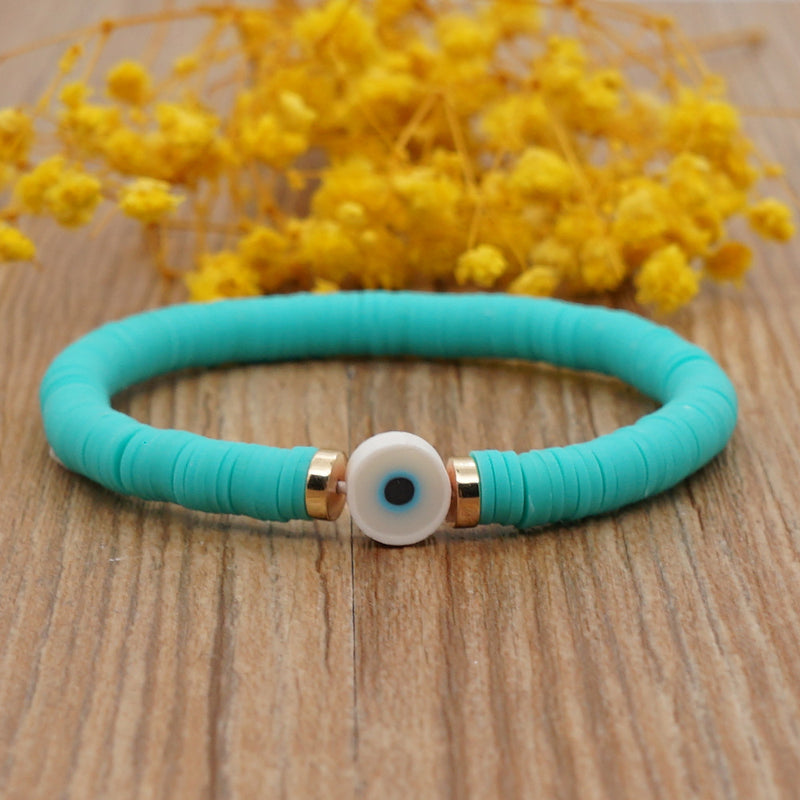 New Solid Color Soft Pottery 6mm Bracelet Eyes Bohemian