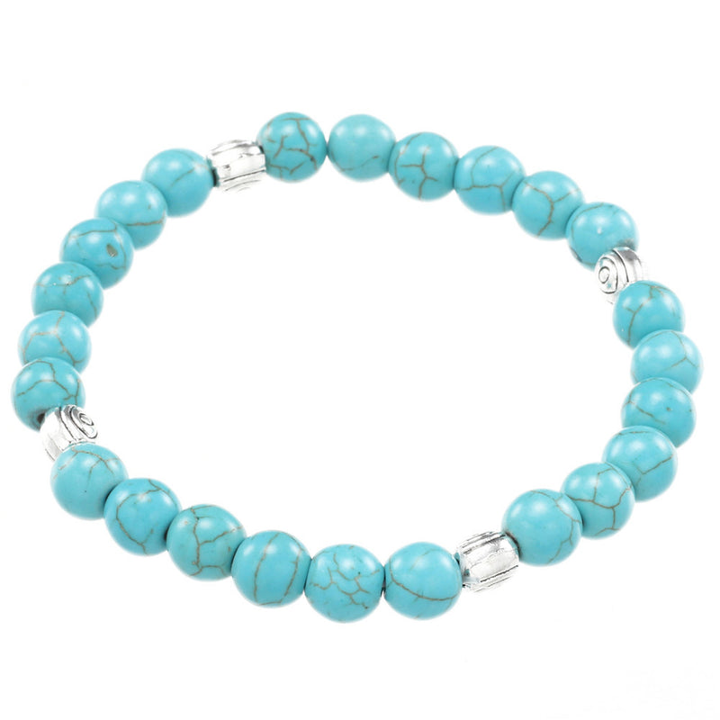 Natural Turquoise Beads Two Handmade Beaded Big Tree Pendant Bracelet