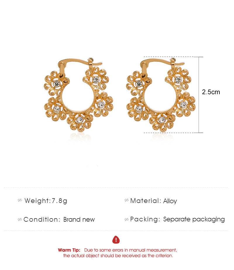 Retro Ethnic Style Full Of Diamond Flower Earrings Temperament