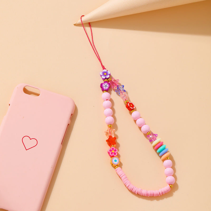 Colored Clay Mobile Phone Lanyard Fruit Flower Heart Star Beaded