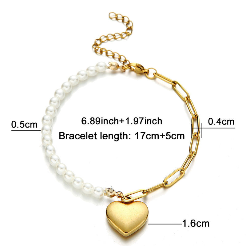 Pearl chain stitching love bracelet