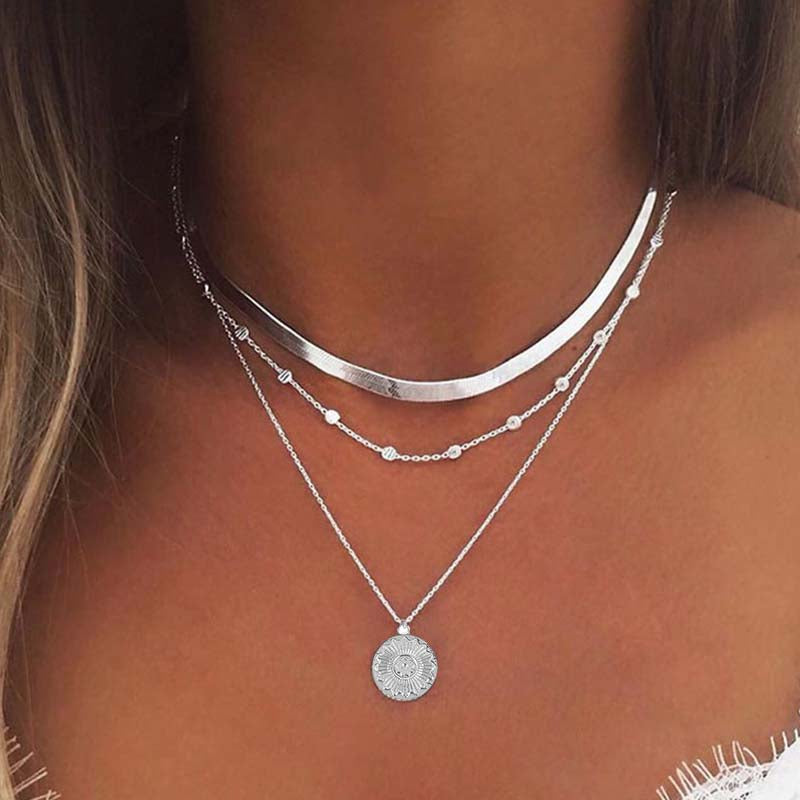Popular Fashion Personality New Simple Multi-layer Lotus Pendant Necklace Female Blade Chain Necklace