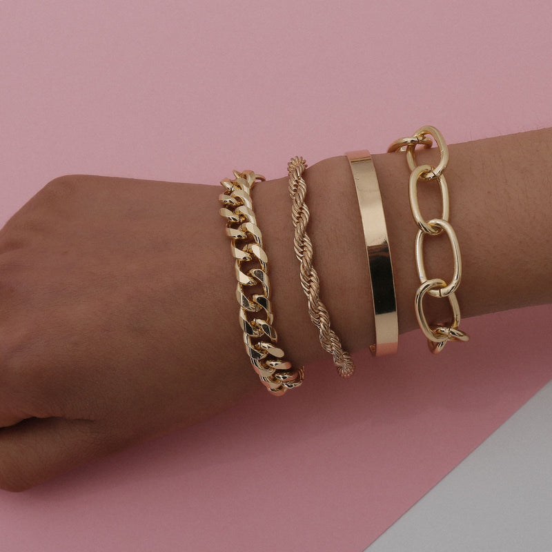 Smooth C-shaped mixed twist chain bracelet