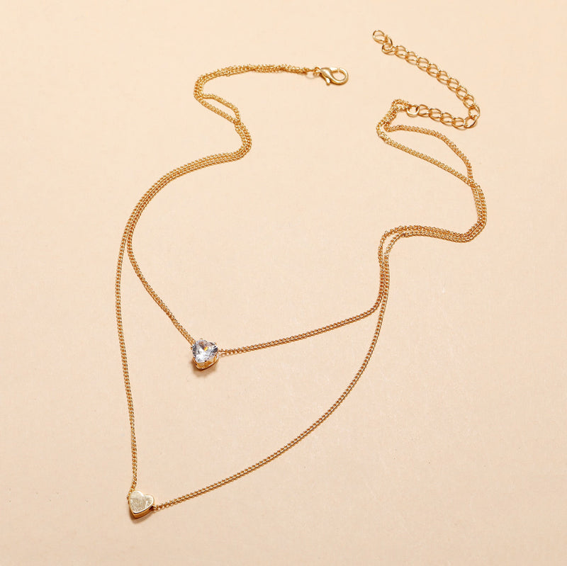 Double Layer Simple Temperament Love Zircon Necklace Clavicle Chain