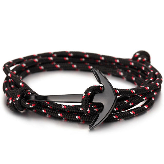 Black Anchor Bracelet Men's Charm Survival Rope Leather Chain Friendship Bracelet Men's Jewelry