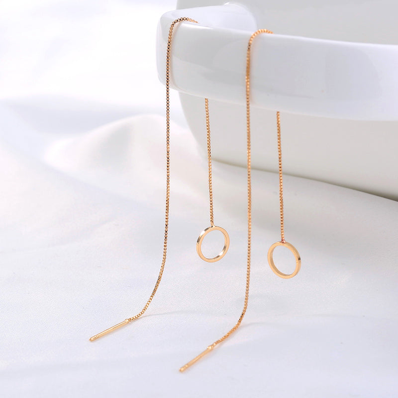 Gold Circle Long Tassel Ear Wire