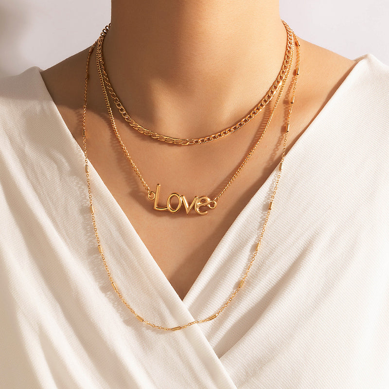 Simple And Creative Multi-layer Love Letter Necklace Retro Ins Wind Trend Clavicle Chain Female