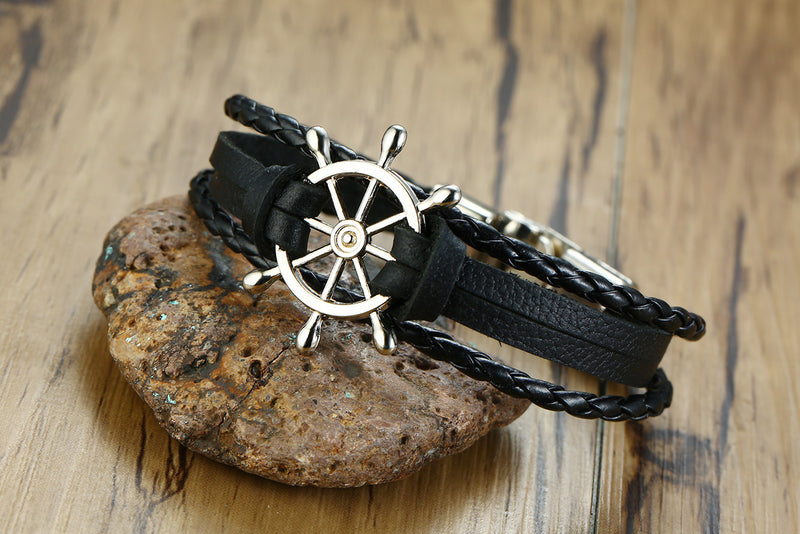 Alloy buckle rudder leather bracelet