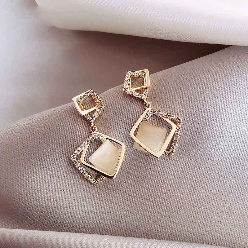925 sterling silver geometric square earrings