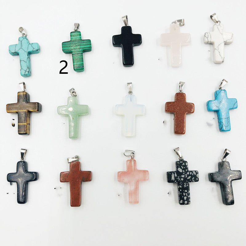 Colorful Crystal Natural Stone Cross Necklace