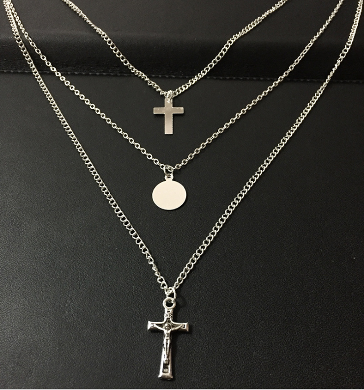 Multilayer Cross Disc Pendant Necklace