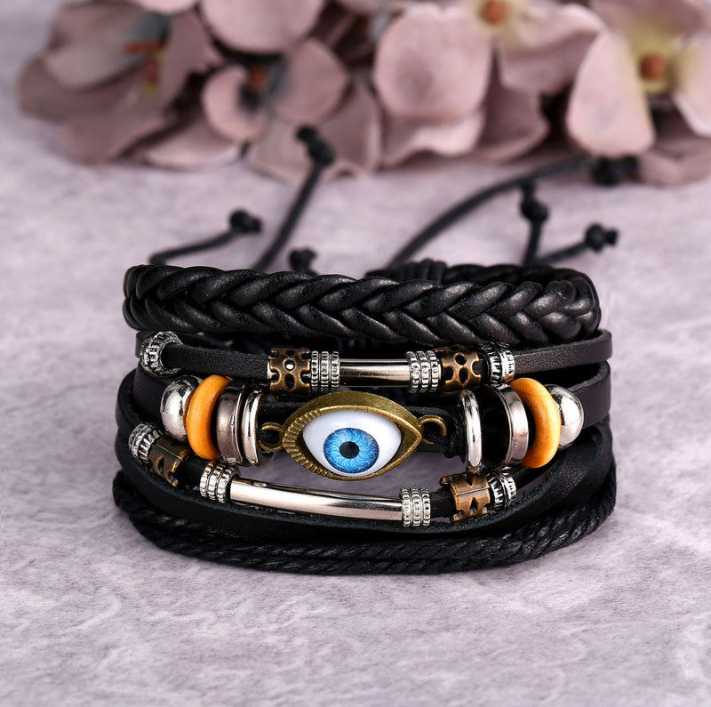 Creative Eye Woven Leather Bracelet Set Three-piece