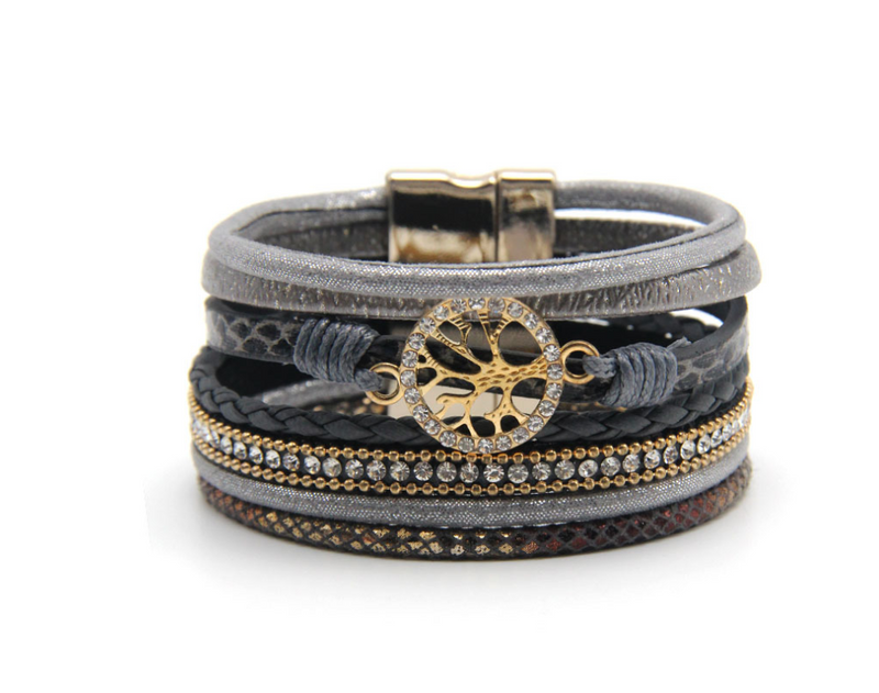 Explosion models Europe and America leather rope bracelets Hollow life tree ladies magnetic buckle jewelry