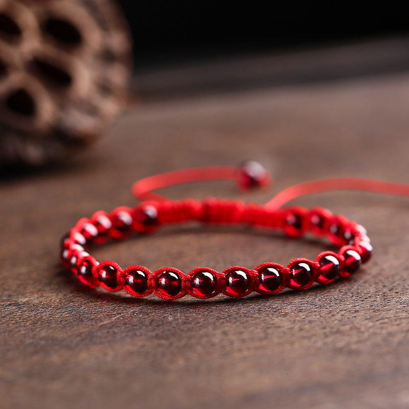 Natural Garnet Bracelet Hand Woven Red String Women's
