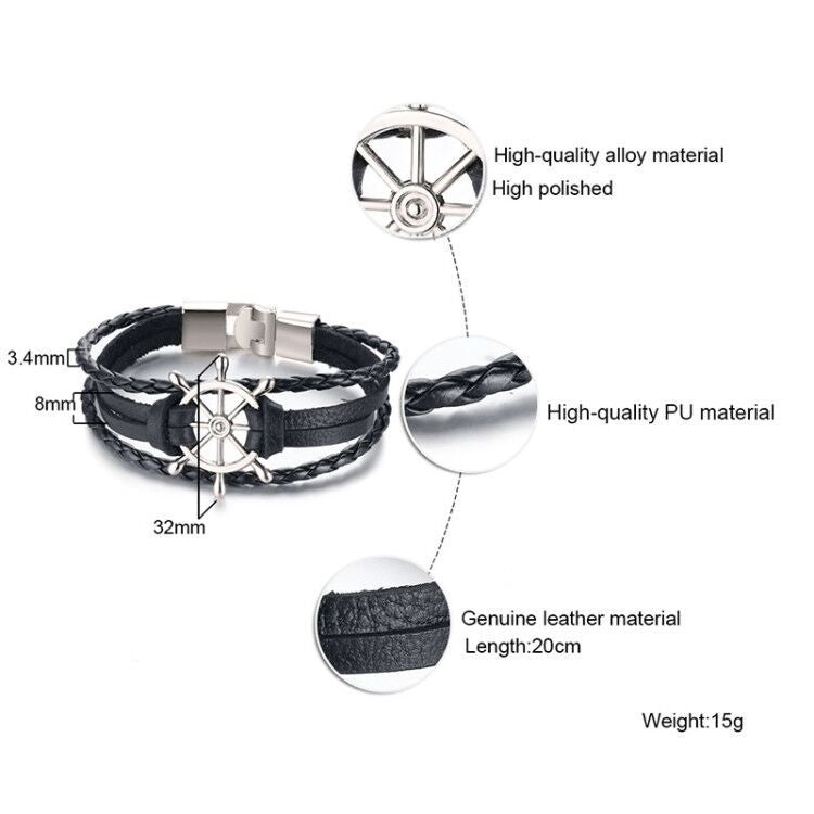 Alloy buckle rudder leather bracelet