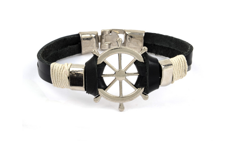 Vintage Rudder & Anchor Leather Bracelet