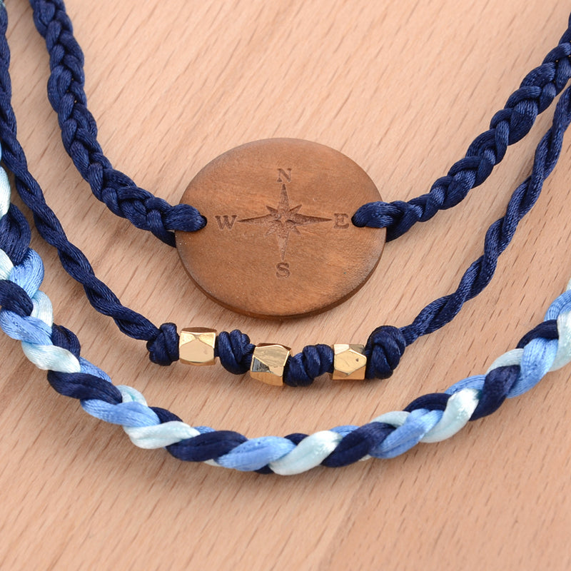 Vintage beaded compass disc 3 piece bracelet