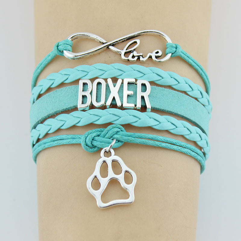 Hand-woven Boxer animal paw charm bracelet