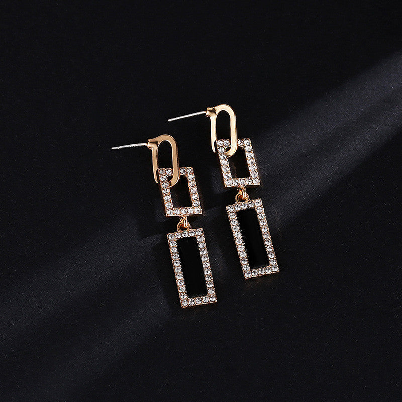 925 Silver Needle Diamond Rectangular Earrings Ladies Temperament