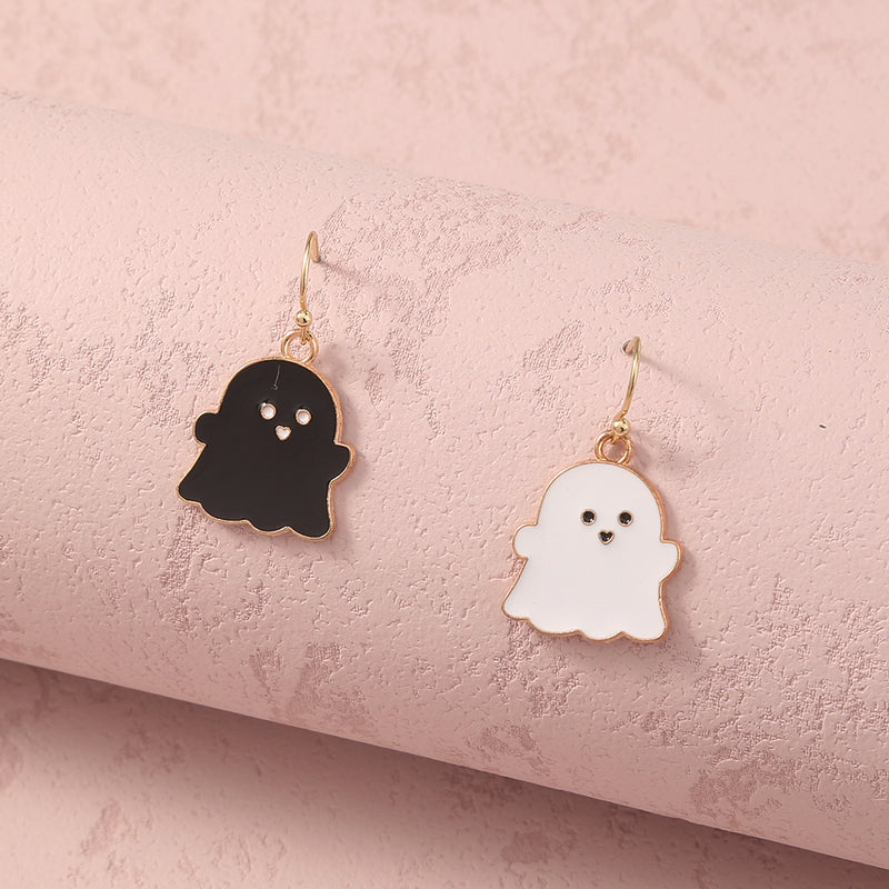 Halloween gift black drop oil ghost earrings, creative black and white matching earrings woman