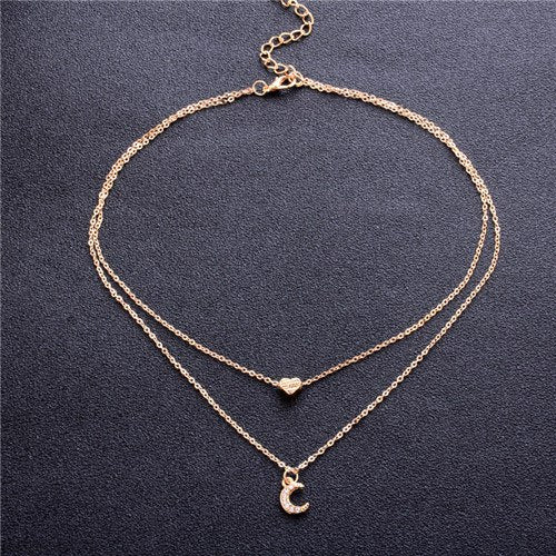 Fashion Multilayer Love Moon Pendant Necklace