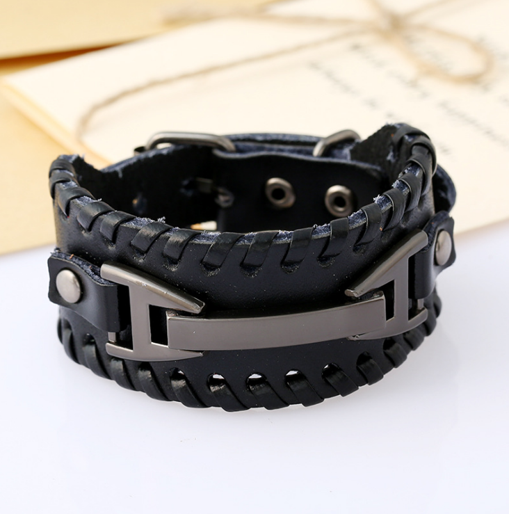 Leather wide bracelet punk alloy accessories men's leather bracelet