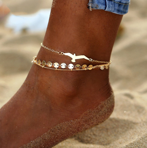 Bohemian Crystal Beads with Moon Pendant Anklet Set