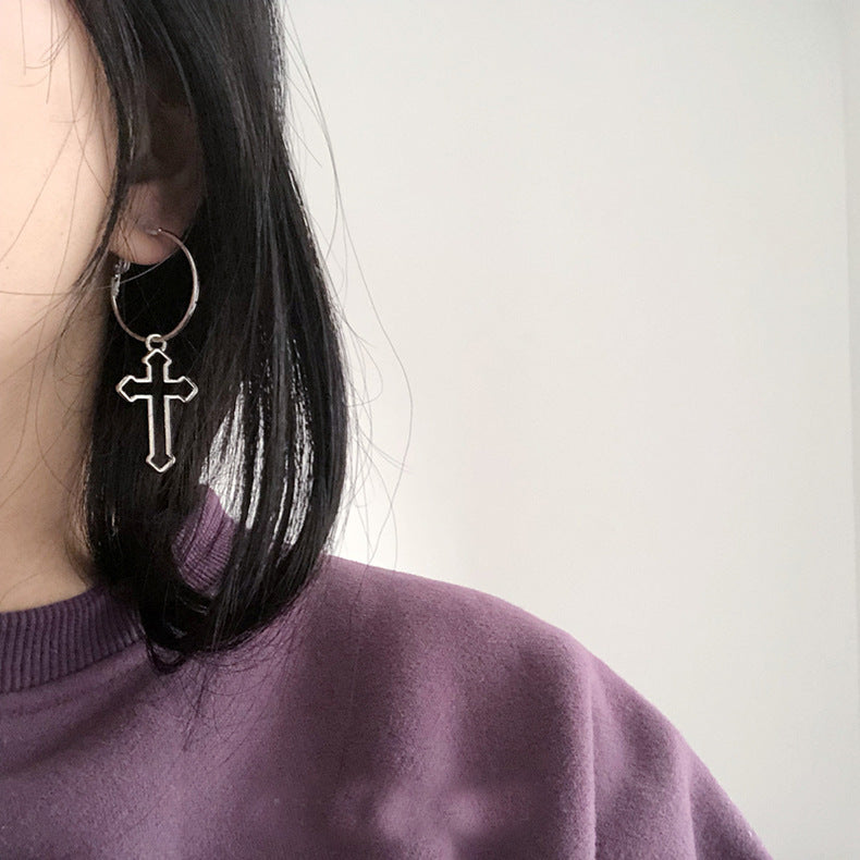 European and American Punk Rock Dark Girl Skeleton Cross Stud Earrings