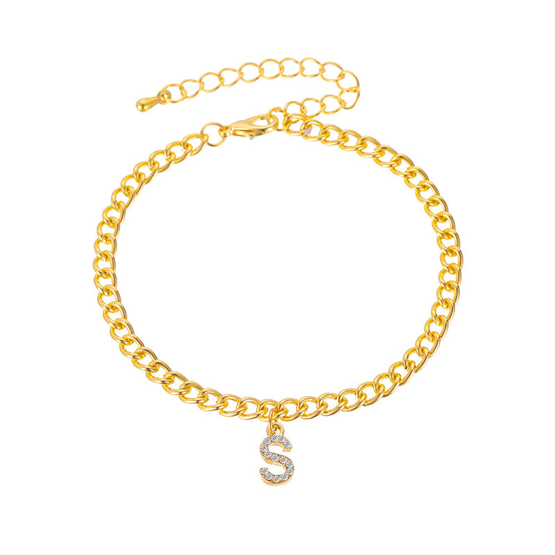 Simple And Versatile Shiny Diamond-encrusted Capital English Letter Anklet