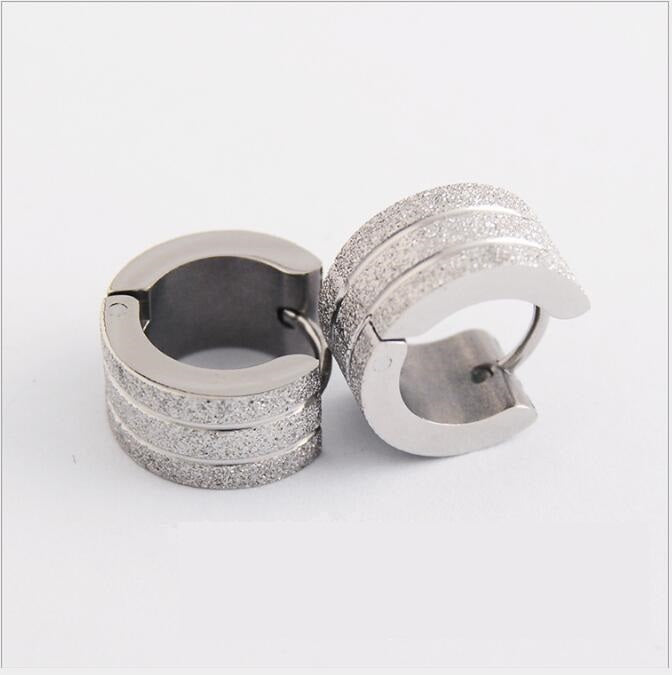 Stainless steel cutting line gold wide version earrings wholesale sandblasting sandblasting earrings titanium steel men and women earrings