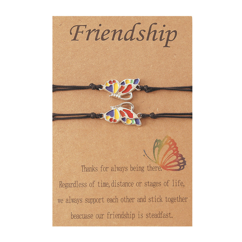 Women's Fashion Rainbow Drip Butterfly Shaped Hand Braided Bracelet