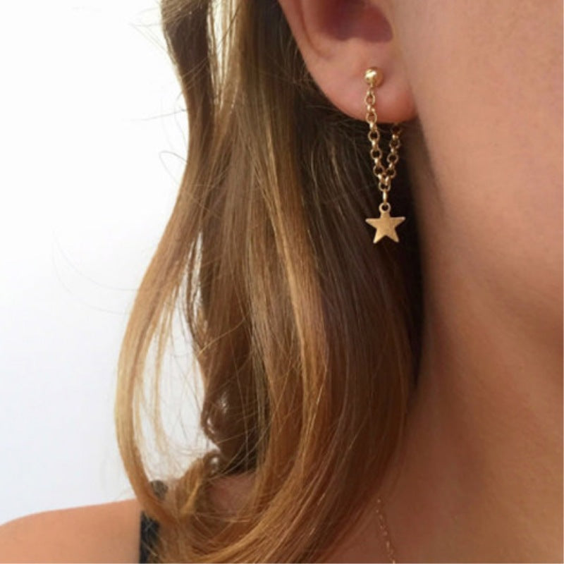 Front and rear star ear hanging stars tassel earrings