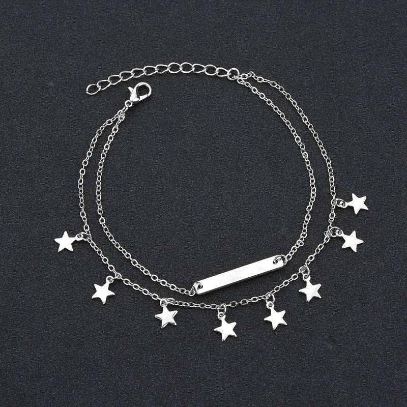 Women's Double Layer Pentagram Pendant Anklet