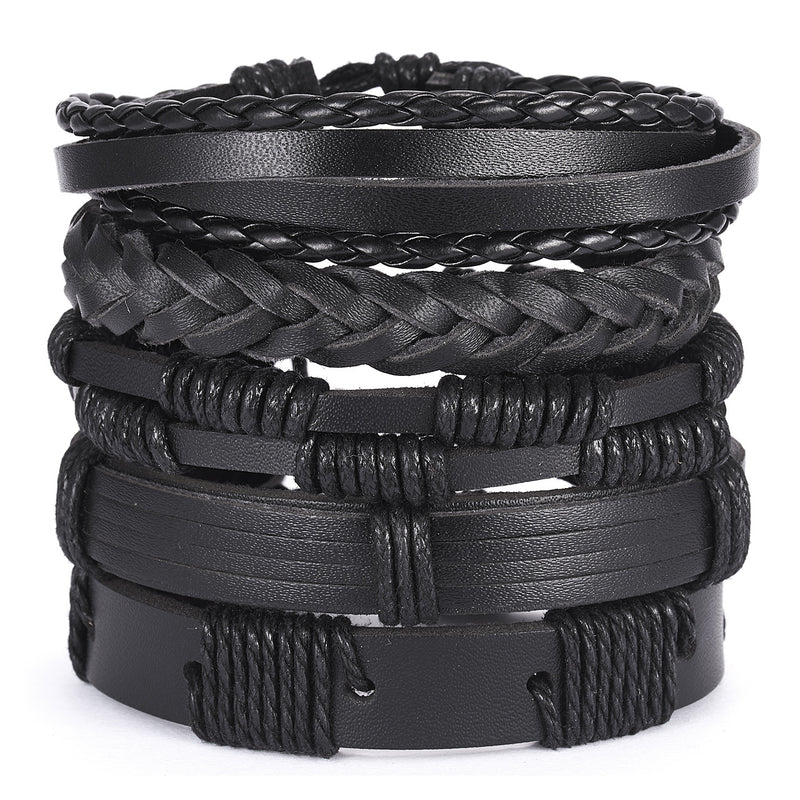 Men's Cross Braided Leather Adjustable Set Bracelet