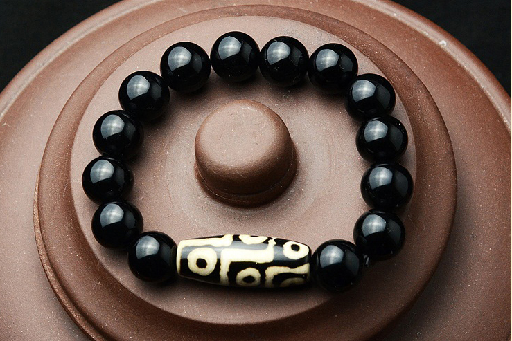 Natural Black Agate Gemstone Nine Eyes Beads Bracelet - Retro Ethnic Style