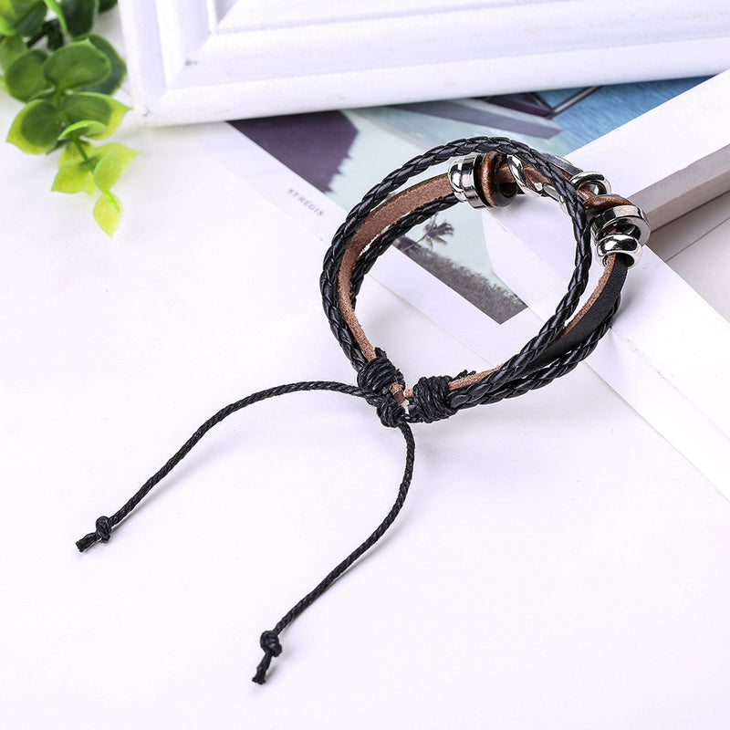 Hand Woven Leather Bracelet With Skull