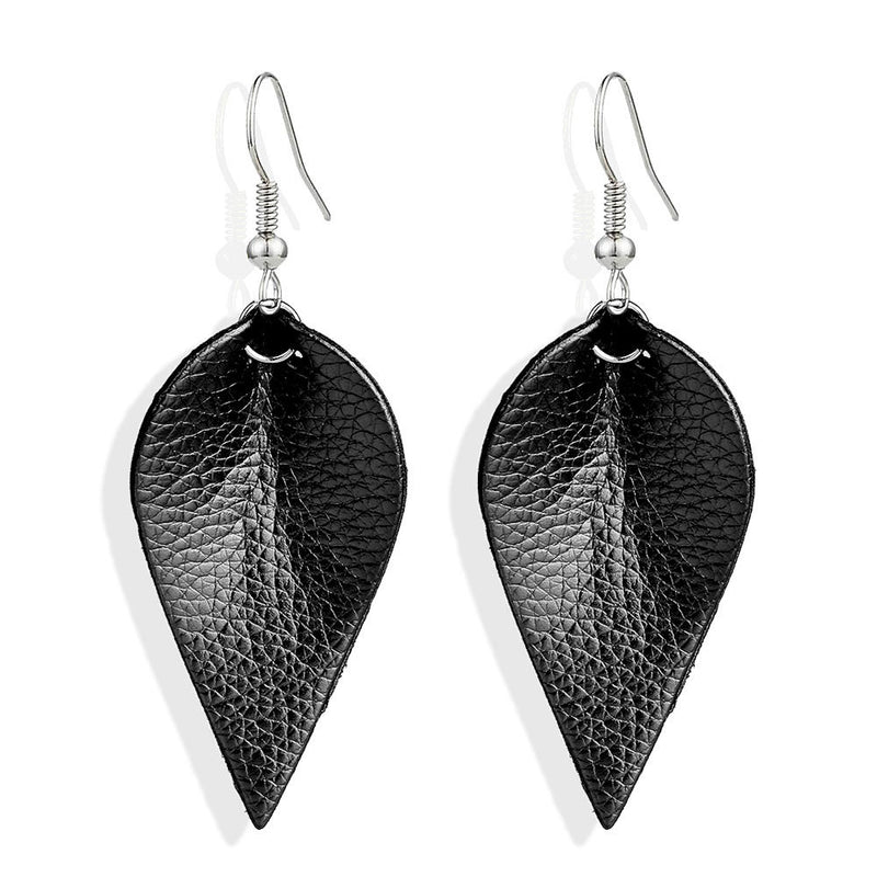 Leaf-shaped leather earrings