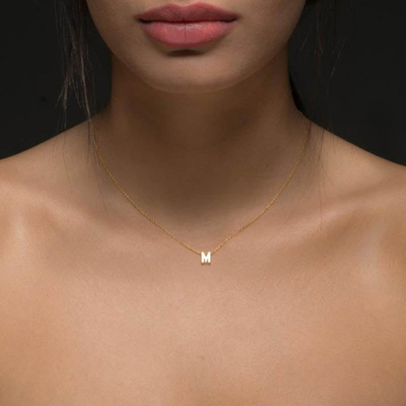Fashion Tiny Initial Necklace Gold Silver Color Cut Letters Single Name Choker Necklace For Women Pendant