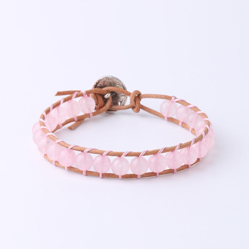 Women's Fashion Simple Leather String Beaded Crystal Bracelet