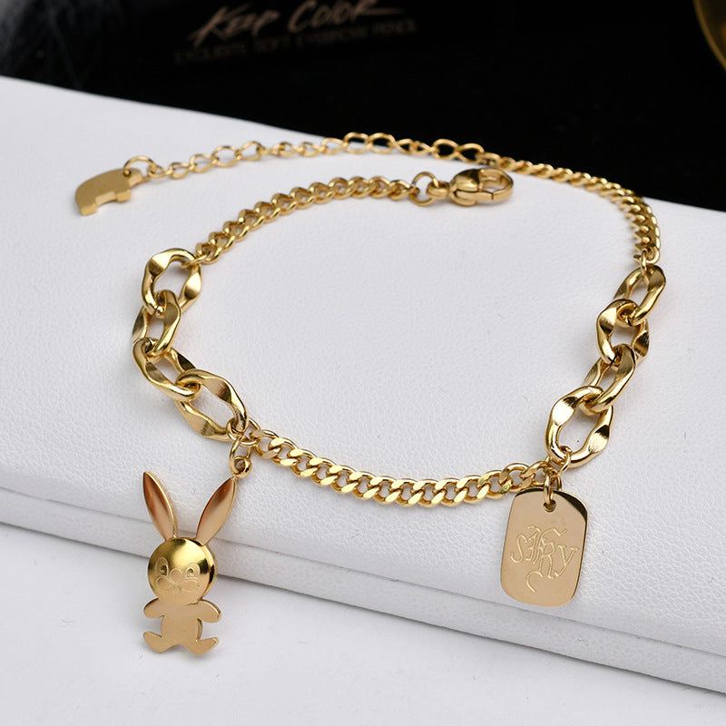 Titanium Steel Does Not Fade Student Accessories Bunny Pendant Bracelet