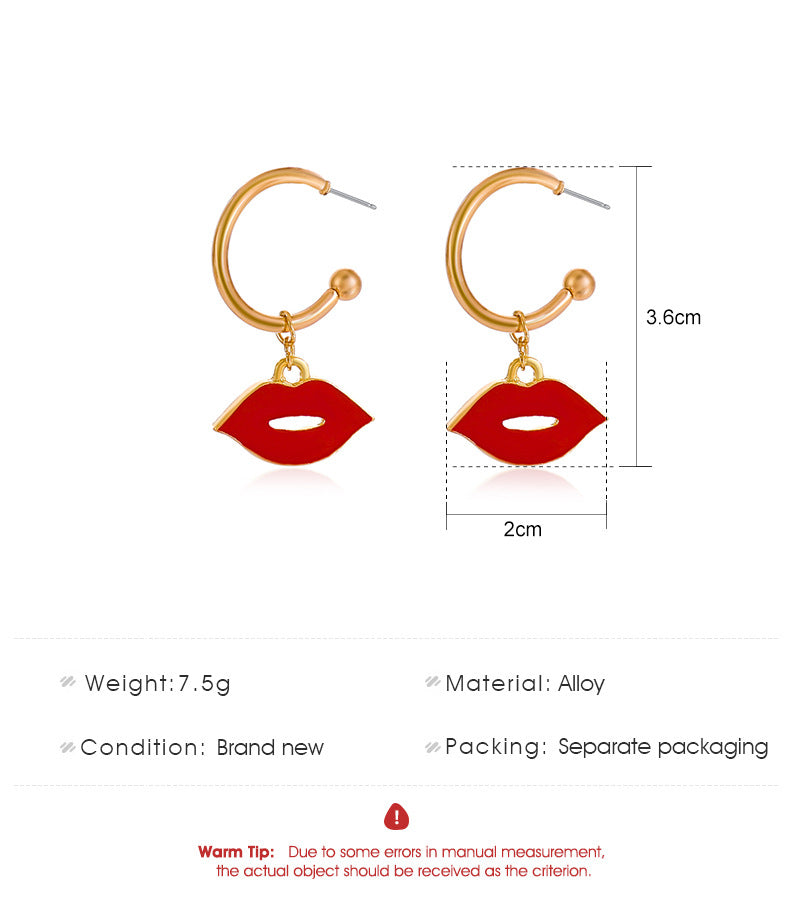 Creative Red Lips Earrings Female Fashion